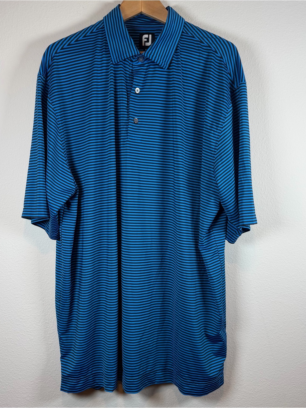 FootJoy Men’s Blue & Black Thin-Striped Performance Polo